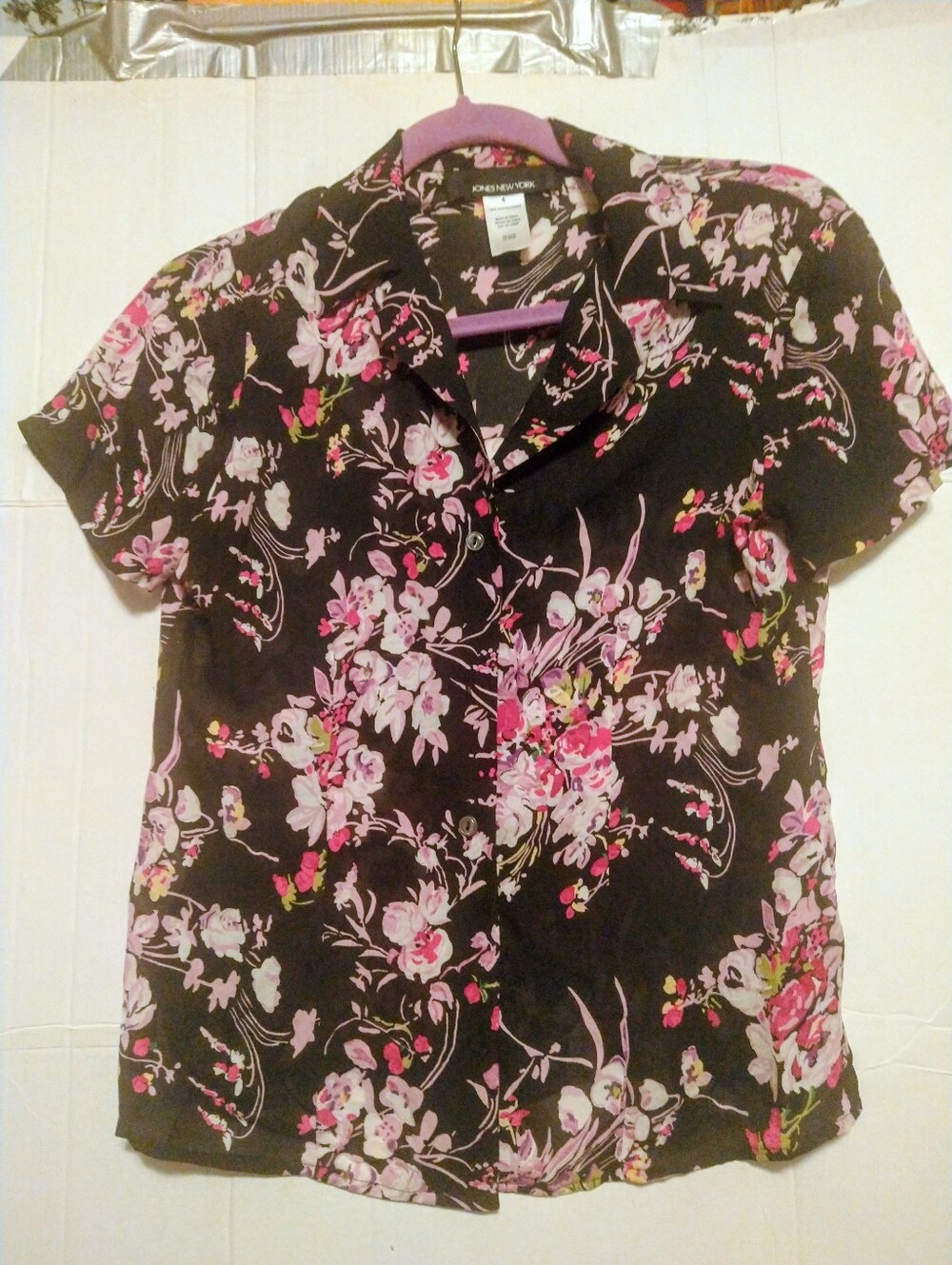 Pure Silk Jones New York Button-Down Collar floral Print top